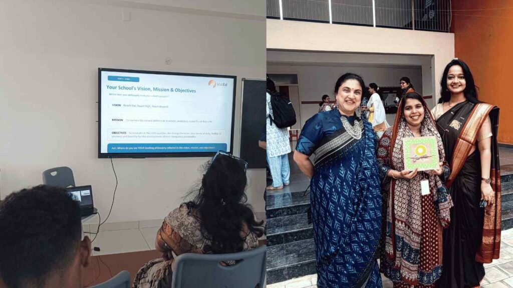 Collage showing educators participating in a teacher orientation session and posing with facilitators during the Constructive Feedback training at NPS OMR.