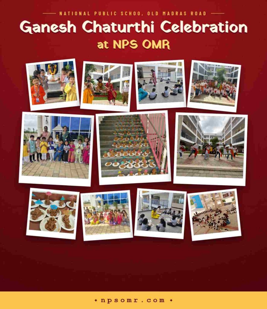 Ganesh Chaturthi celebration at NPS OMR with students participating in traditional activities, dance and festive celebrations.