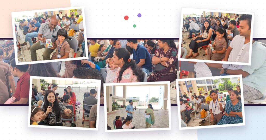 Parents and Grade 1 children taking part in an emotional awareness activity during EMOQUEST at NPS OMR.
